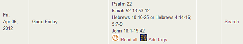 Example lectionary entry